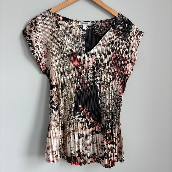 2000s Style DressBarn Accordion Pleat Blouse Short Sleeve Multi Color Size XL - Picture 2 of 8